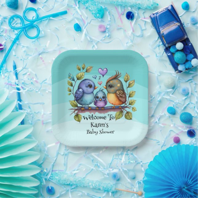 Pastel Personalisiert Baby Bird Dusche Pappteller (Party)