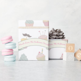 Pastel Personalisiert Cupcake Mustache Muster Geschenkpapier