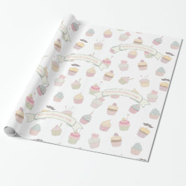 Pastel Personalisiert Cupcake Mustache Muster Geschenkpapier