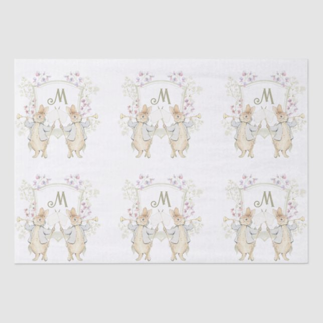 Pastel Peter der Rabbit Monogram Twins Baby Dusche Seidenpapier (Vorderseite)