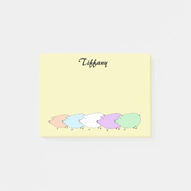 Pastel Pig Parade Personalisiert Post-it Klebezettel (Vorderseite)