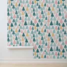 Pastel Pine Forest Weihnachtsbaumen Gemustert Tapete