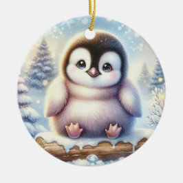 Pastel Pines & Penguin Whimsy Keramik Ornament