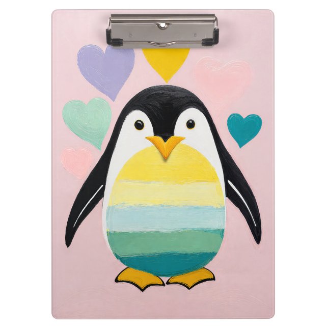 Pastel-Pinguin-Herz Klemmbrett (Vorderseite)