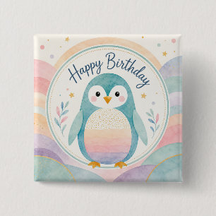 Pastel-Pinguin-Regenbogen-Geburtstagsfeier Button