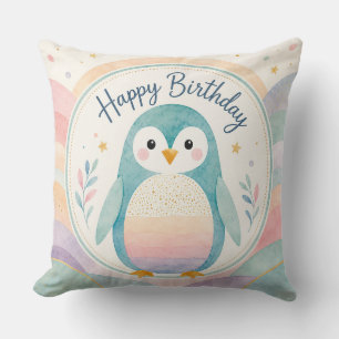 Pastel-Pinguin-Regenbogen-Geburtstagsfeier Kissen