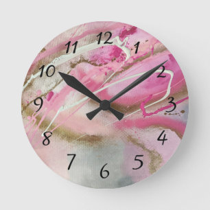 Pastel Pink Abstract Art on Canvass Runde Wanduhr