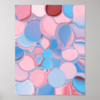 Pastel Pink and Blue Abstract Bubble Pattern Moder Poster