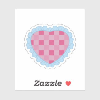 Pastel Pink and Blue Retro Gingham Heart Graphic  Aufkleber