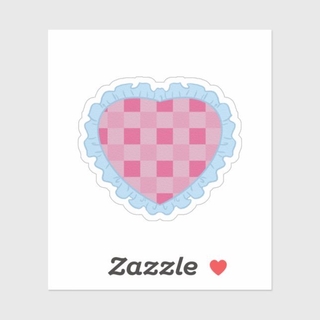 Pastel Pink and Blue Retro Gingham Heart Graphic  Aufkleber (Blatt)