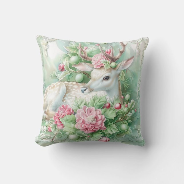 Pastel Pink and Green Christmas Throw Pillow Kissen (Vorderseite)