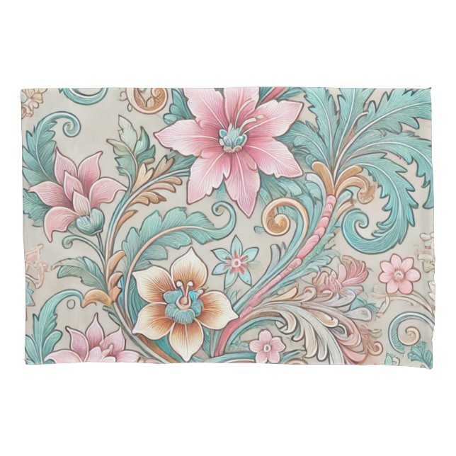Pastel Pink Aquamarin Boho Indonesische Batik Flor Kissenbezug (Vorderseite)