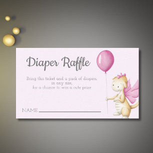 Pastel Pink Baby Dragon mit Balloon Diaper Raffle Begleitkarte