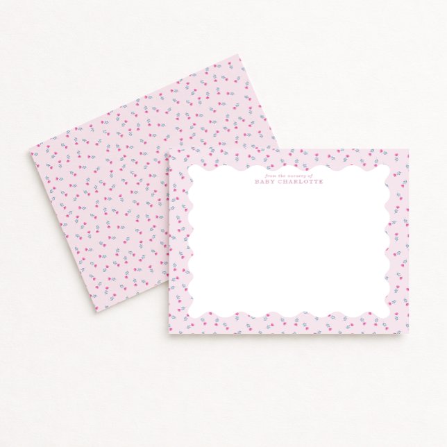 Pastel Pink Baby Floral Wavy Border Note Card Einladung (Von Creator hochgeladen)