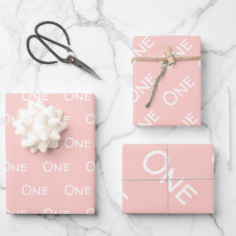 Pastel Pink Baby Girl Erster Geburtstag Geschenkpapier Set