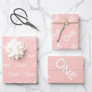 Pastel Pink Baby Girl Erster Geburtstag Geschenkpapier Set