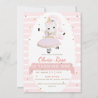 Pastel Pink Ballerina Unicorn Gold Girl Einladung