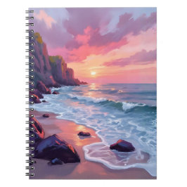 Pastel Pink Beach Sunset Ocean Waves Watercolor Notizblock