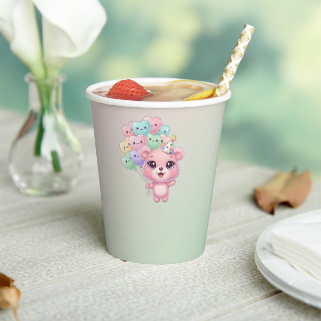 Pastel Pink Bear Babydusche Cups Pappbecher (In Situ)