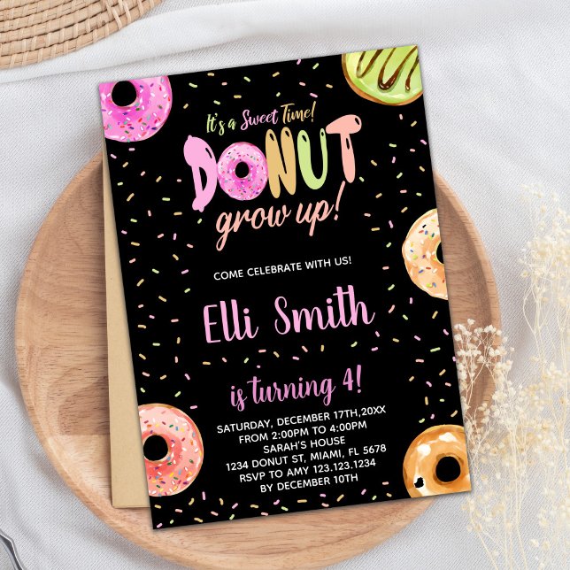 Pastel Pink Black Donut Geburtstagseinladungen Einladung (Pastel Pink Black Donut Birthday Invitations)