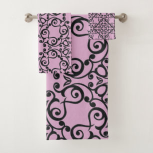 PASTEL PINK BLACK HAMPTONS BADEZIMMER TOWEL SET
