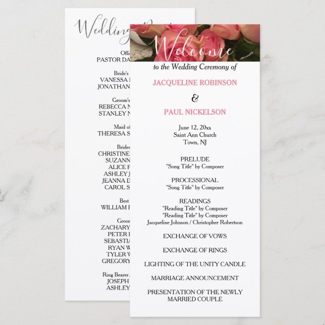 Pastel Pink Black Wedding Program Programm (Vorne/Hinten)