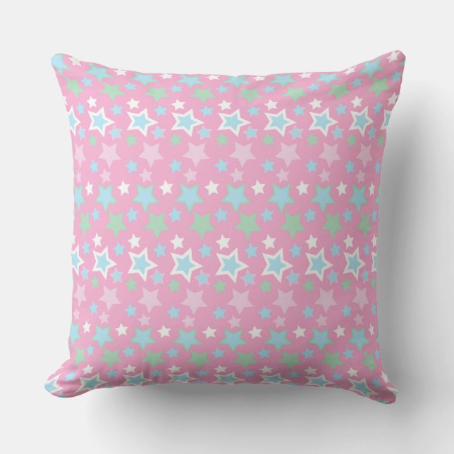 PASTEL PINK BLAU GREEN WHITE STARS & STRIPES KISSEN (Vorderseite)
