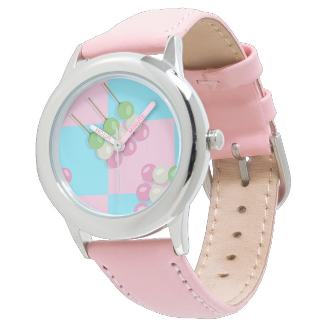 Pastel Pink Blue Checkered Dango eWatch Armbanduhr (Schrägansicht)