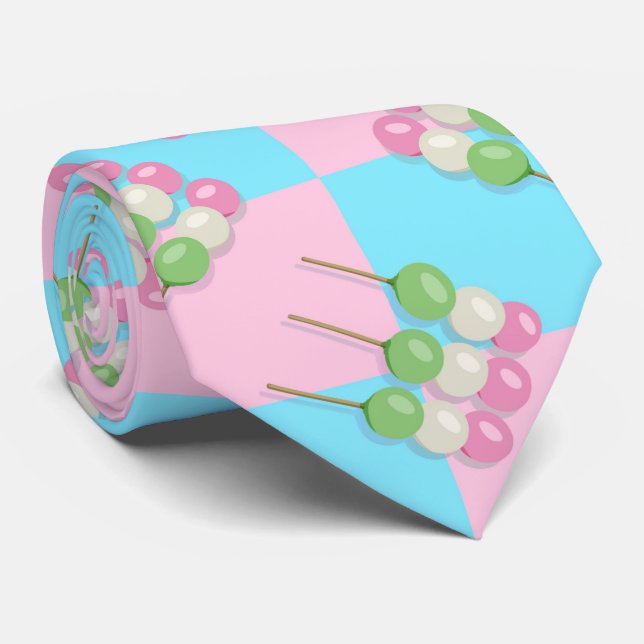 Pastel Pink Blue Checkered Dango Neck Tie Krawatte (Gerollt)