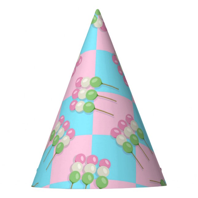 Pastel Pink Blue Checkered Dango Party Hat Partyhütchen (Vorderseite)