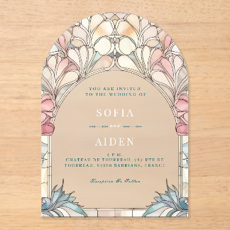 Pastel pink blue floral acrylic invitation acryleinladungen