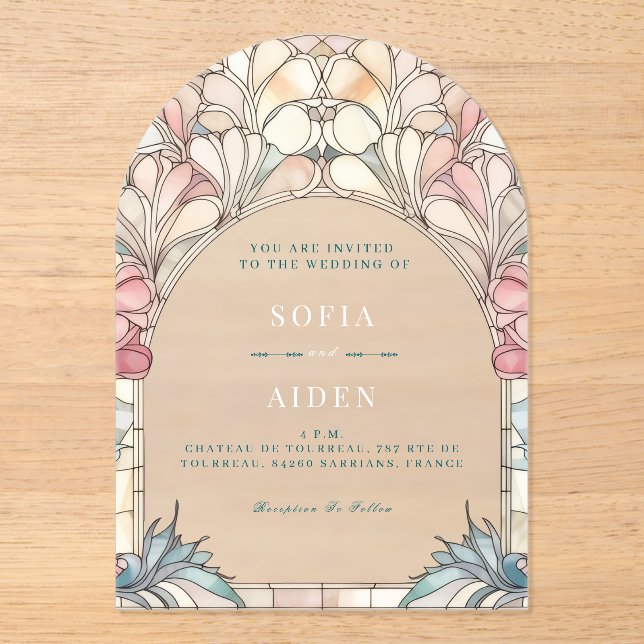 Pastel pink blue floral acrylic invitation acryleinladungen (Vorderseite)
