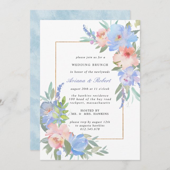 Pastel Pink Blue Floral Wedding Brunch Einladung