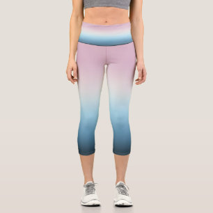 Pastel Pink & Blue Gradient Indigo Rose Ombre Capri Leggings