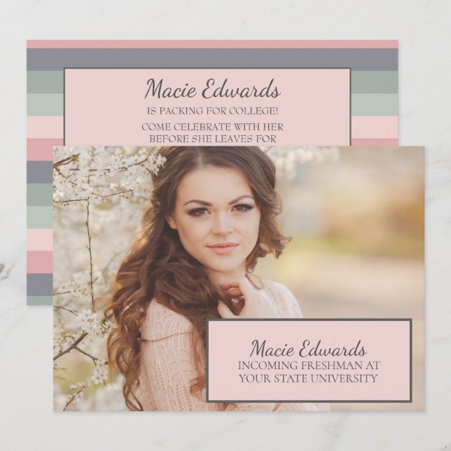 Pastel Pink Blue Green Foto CollegeTrunk Party Einladung (Vorne/Hinten)