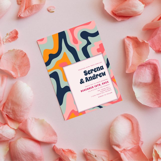 Pastel Pink Blue Groovy 70er Psychedelic Einladung (Von Creator hochgeladen)