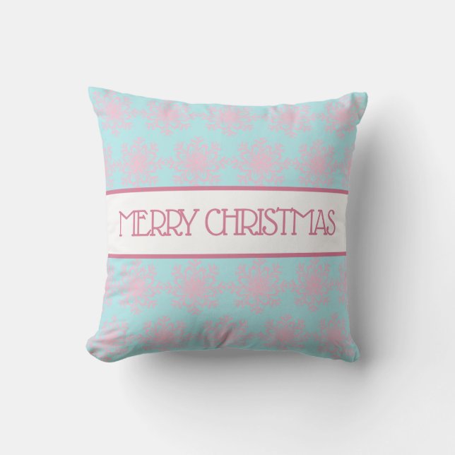 Pastel Pink Blue Snowflakes Frohe Weihnachten Kissen (Vorderseite)