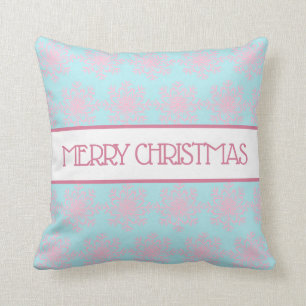 Pastel Pink Blue Snowflakes Frohe Weihnachten Kissen