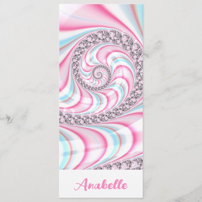 Pastel Pink Blue Spiral Fraktal Lesezeichen (Vorderseite)