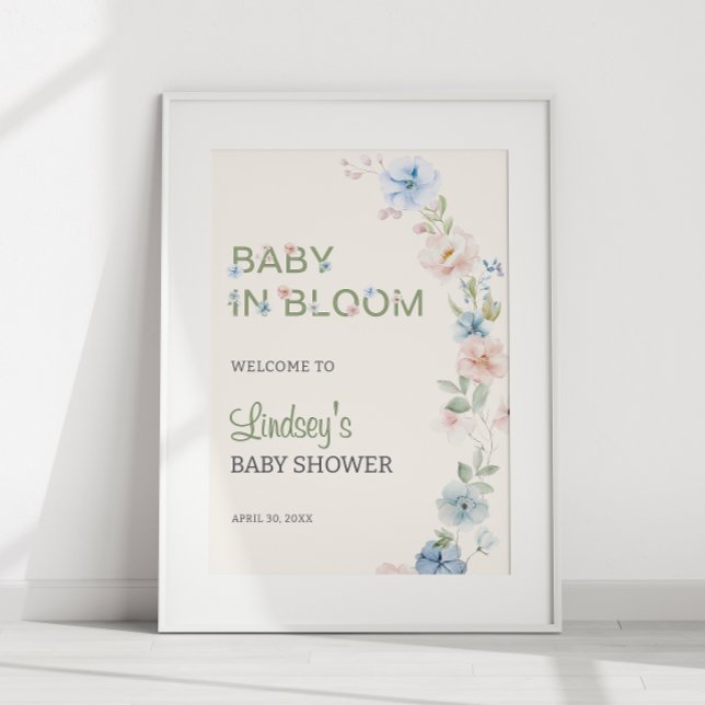 Pastel Pink Blue Spring Baby in Bloom Baby Dusche Poster (Von Creator hochgeladen)
