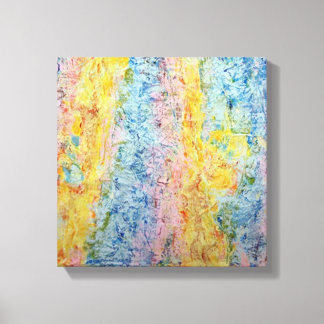 Pastel Pink Blue Yellow Textured Modern Abstract Leinwanddruck (Vorderseite)