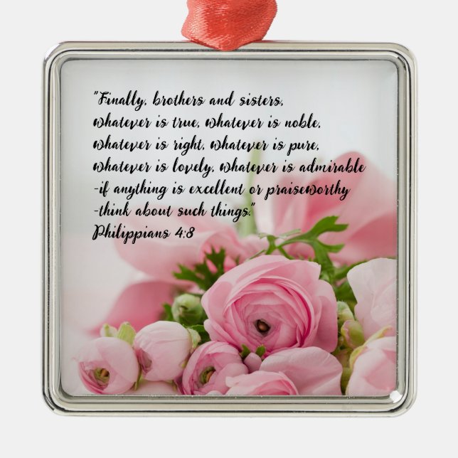Pastel Pink Blume Bibel Verse Ornament Aus Metall (Vorne)