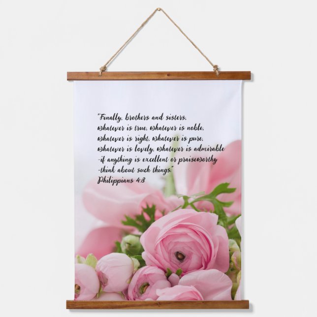 Pastel Pink Blume Bibel Verse Wandteppich Mit Holzrahmen (Vorderseite)