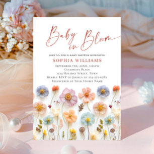 Pastel Pink Blush Boho Wild Blume Kinderdusche Einladung