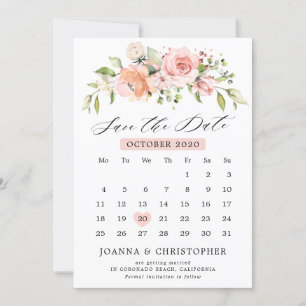Pastel Pink Blush Rose Bläserner Botanischer Kalen Save The Date