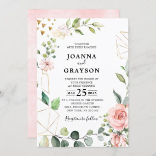Pastel Pink Blush Rose Botanische Hochzeit mit flo Einladung