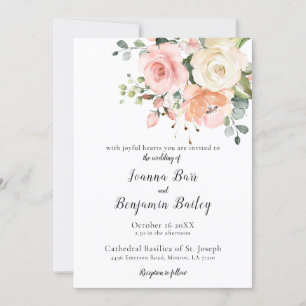 Pastel Pink Blush Rose Botanische Hochzeit mit flo Einladung