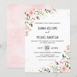 Pastel Pink Blush Rose Botanische Hochzeit mit flo Einladung
