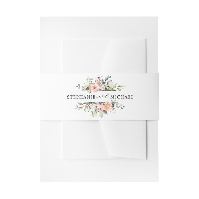 Pastel Pink Blush Rose Botanische Hochzeit mit flo Einladungsbanderole (Vorderseite Beispiel)