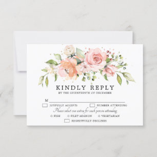 Pastel Pink Blush Rose Botanische Hochzeit mit flo RSVP Karte